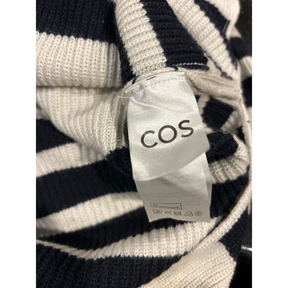 COS | Cream/Navy Striped Chunky Wool/Cotton Blend Knit Turtleneck | Small - Picture 12 of 12